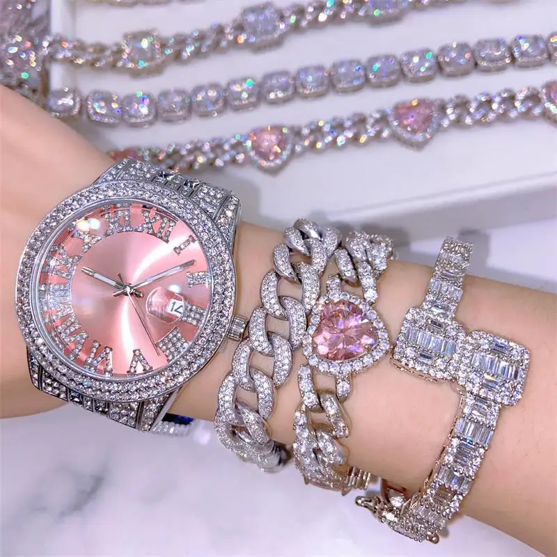 

Iced Out Diamond Watches Wholesale Luxury Watch Jewelry Set Men Women Wrist Digital Quartz Watches