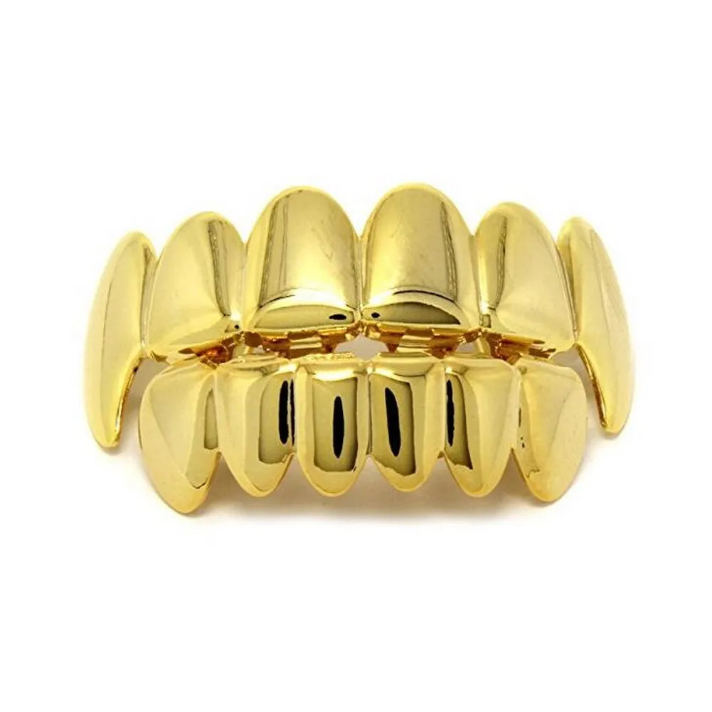 

Fashion Design Top Bottom Hiphop Gold Teeth Grills Real Gold Plated Copper Teeth Grillz, Picture