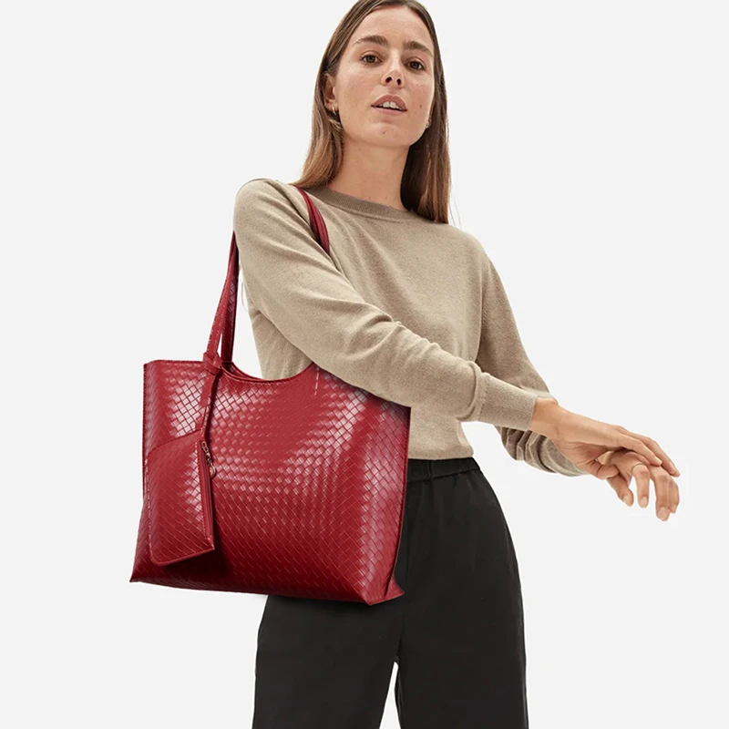 

Luxury Weave Pu Tote bag Custom ladies Large Tote handbags and purses set women bags shoulder hand bags bolsos