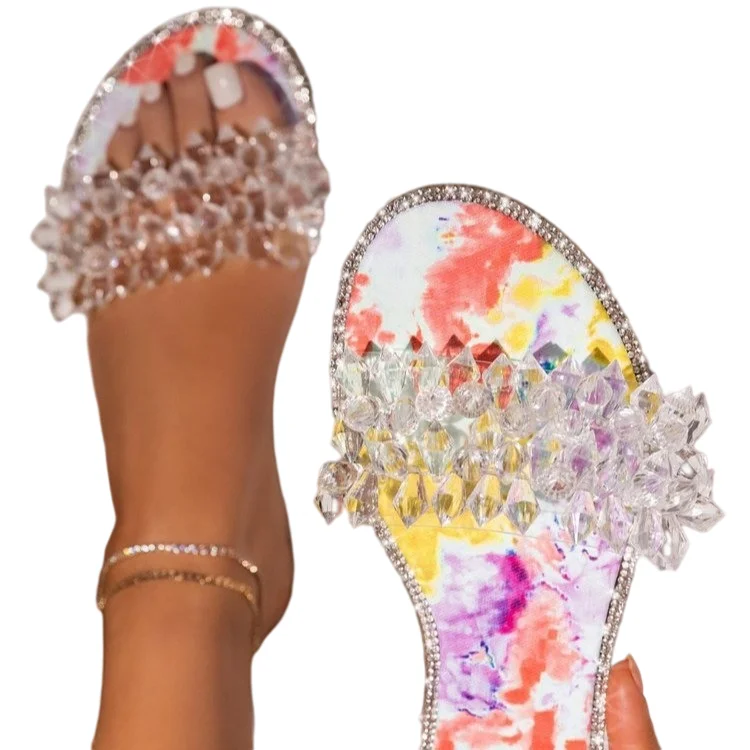 

2021 summer Wish hot selling toe-post Sandals fashionable plus size female slippers rhinestone outside wearing slides for women