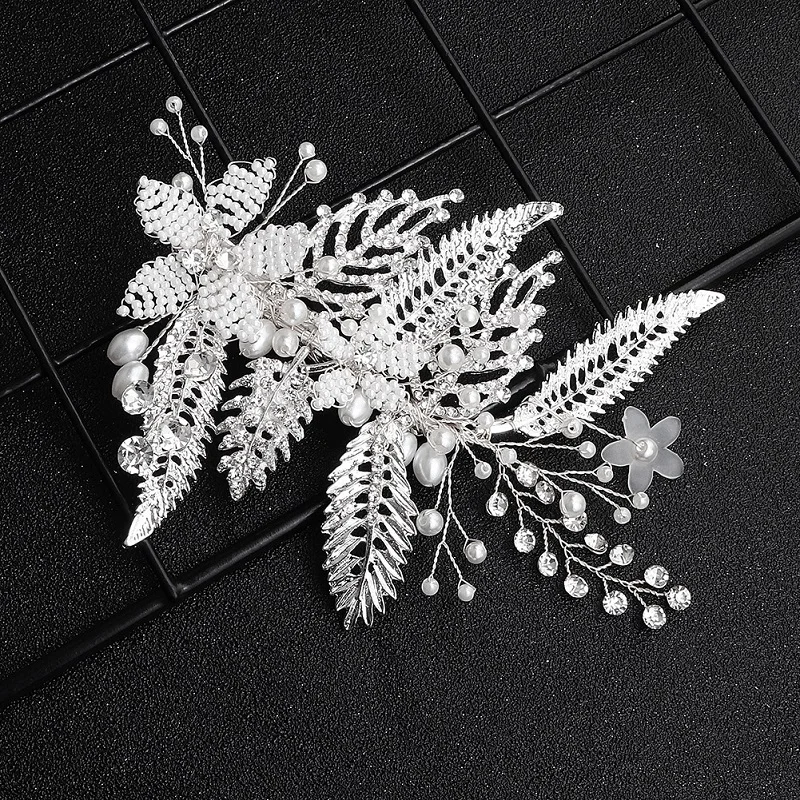 

Jachon Luxury Handmade Beaded Hairpin Hair Comb Flower Hair Comb Alloy Hollow Leaf Clip Headpieces Bridal Crystal Hair Comb, As picture