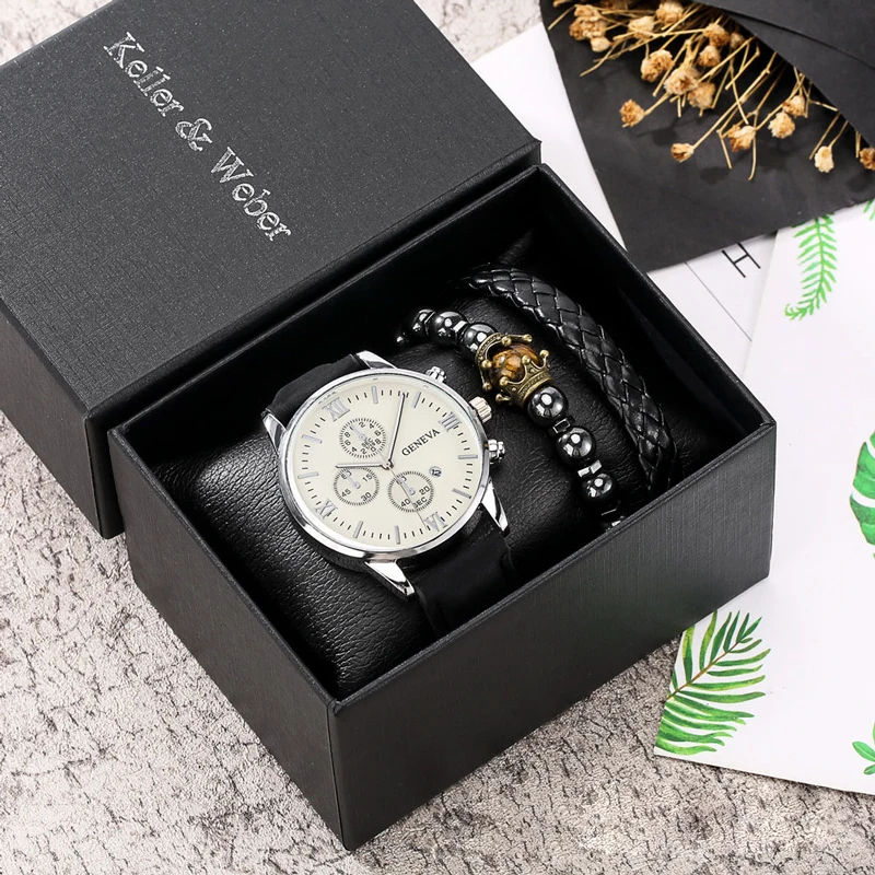 

Fashion 2022 Men Watch Sets Quartz Watch Gift Set Watch And Bracelet, 6 colors