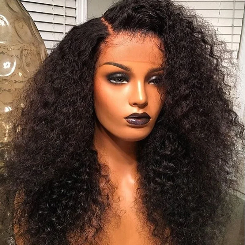 

wholesale indian human hair wigs for black women afro kinky curly full lace hd wigs 180 density 13x6 hd lace frontal wig, Natural color lace wig