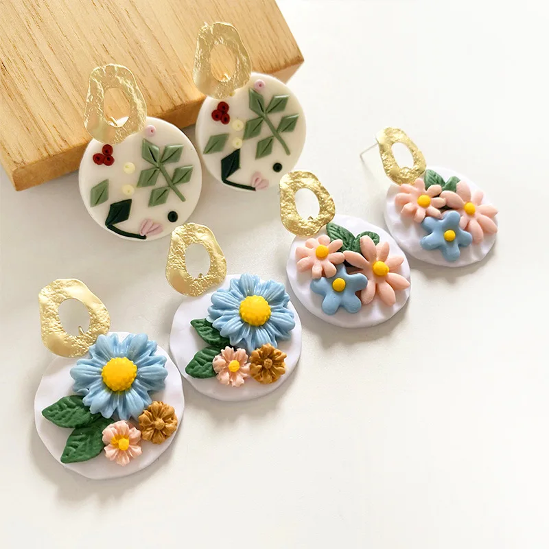 

2021 Ins new trendy handmade clay flower earrings mini daisy sunflower polymer cutter earrings for women girls, Picture