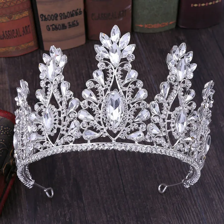 Qushine Silver Gold Plated Tall Pageant Bride Crown Red Blue Green Rose Gold Color Miss World Crown Tiara