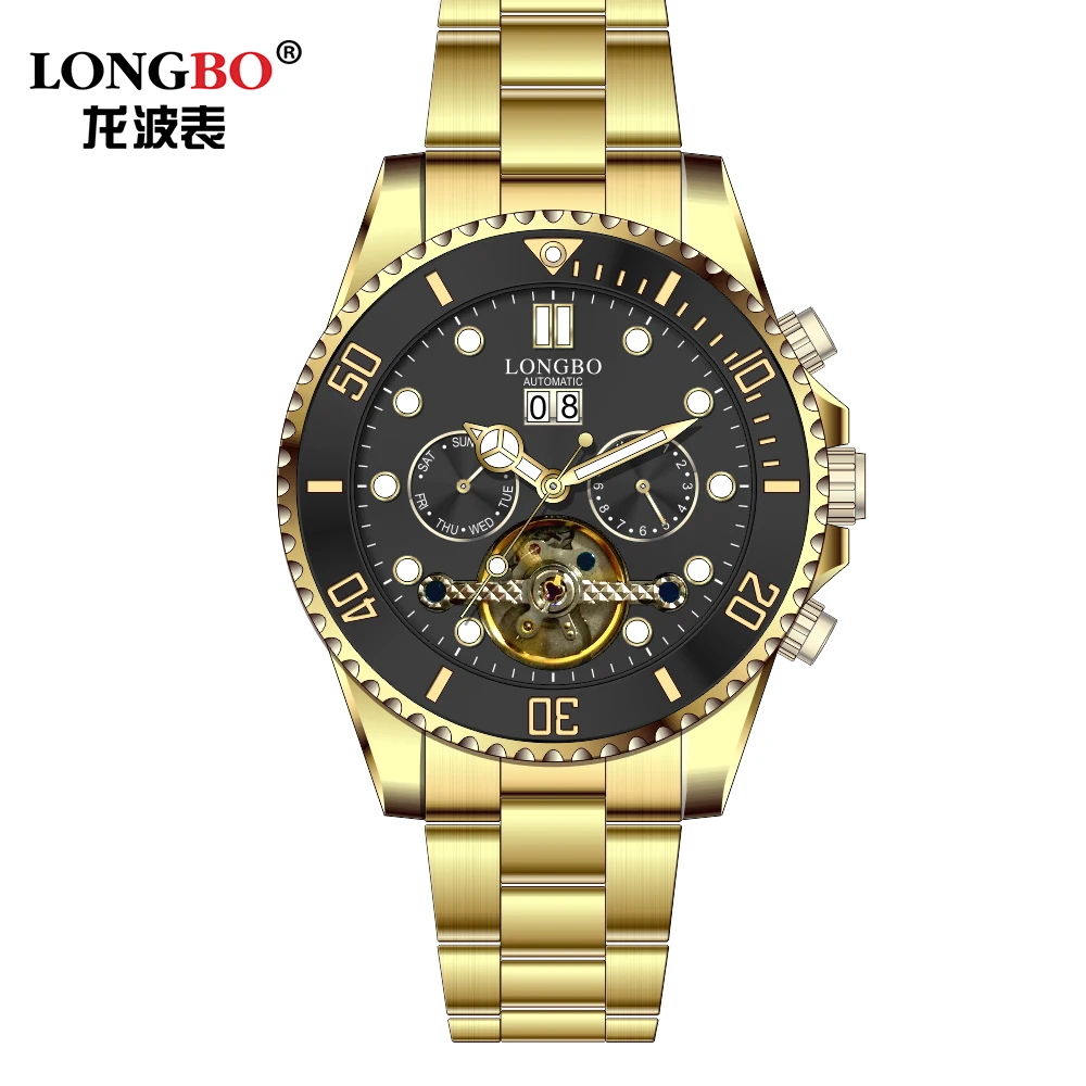 

LONGBO 83225 custom mens watch luxury custom logo automatic custom logo automatic stainless steel watch, 1color