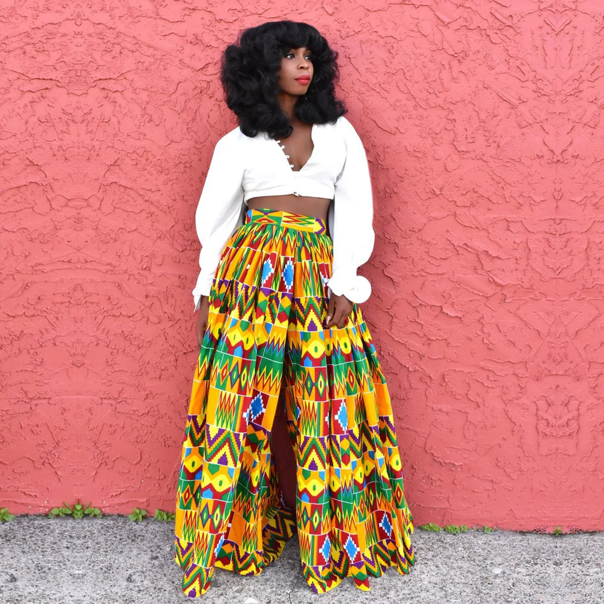 

African Clothing Women New African Floral Print Dashiki Boho Wide Leg Palazzo Loose Casual Long Pants Trousers