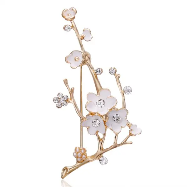 

Rhinestone tree branch flower design crystal brooches luxury daisy star sunflower pearl brooch pin for women lady girls gift, As shown in picture