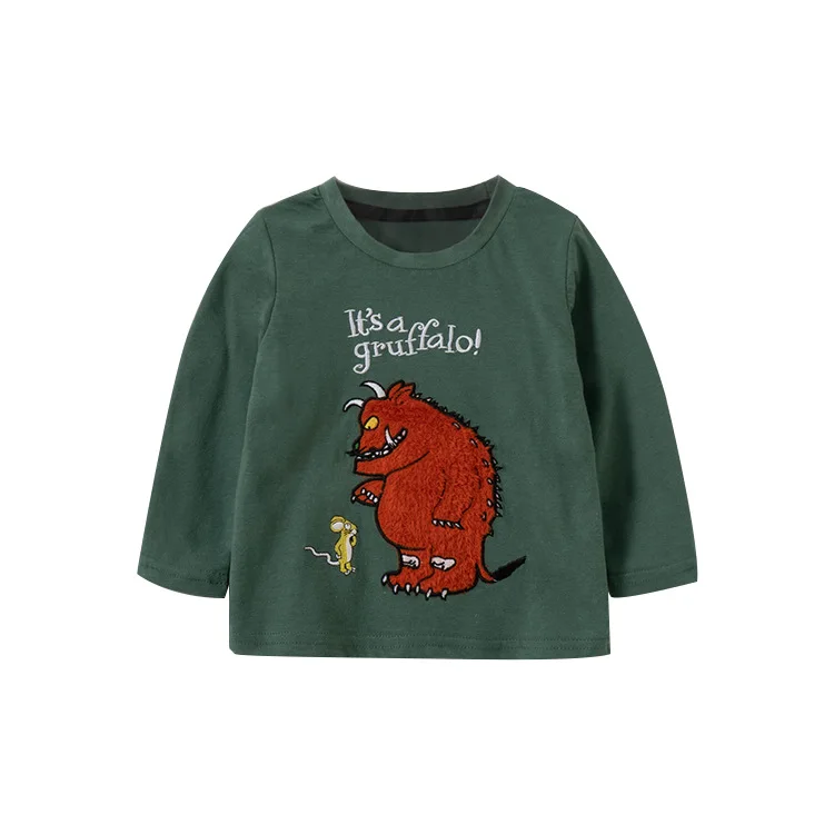

Autumn new style of children's bottom up shirt children's long sleeve T-shirt boys' pure cotton embroidery T-shirt
