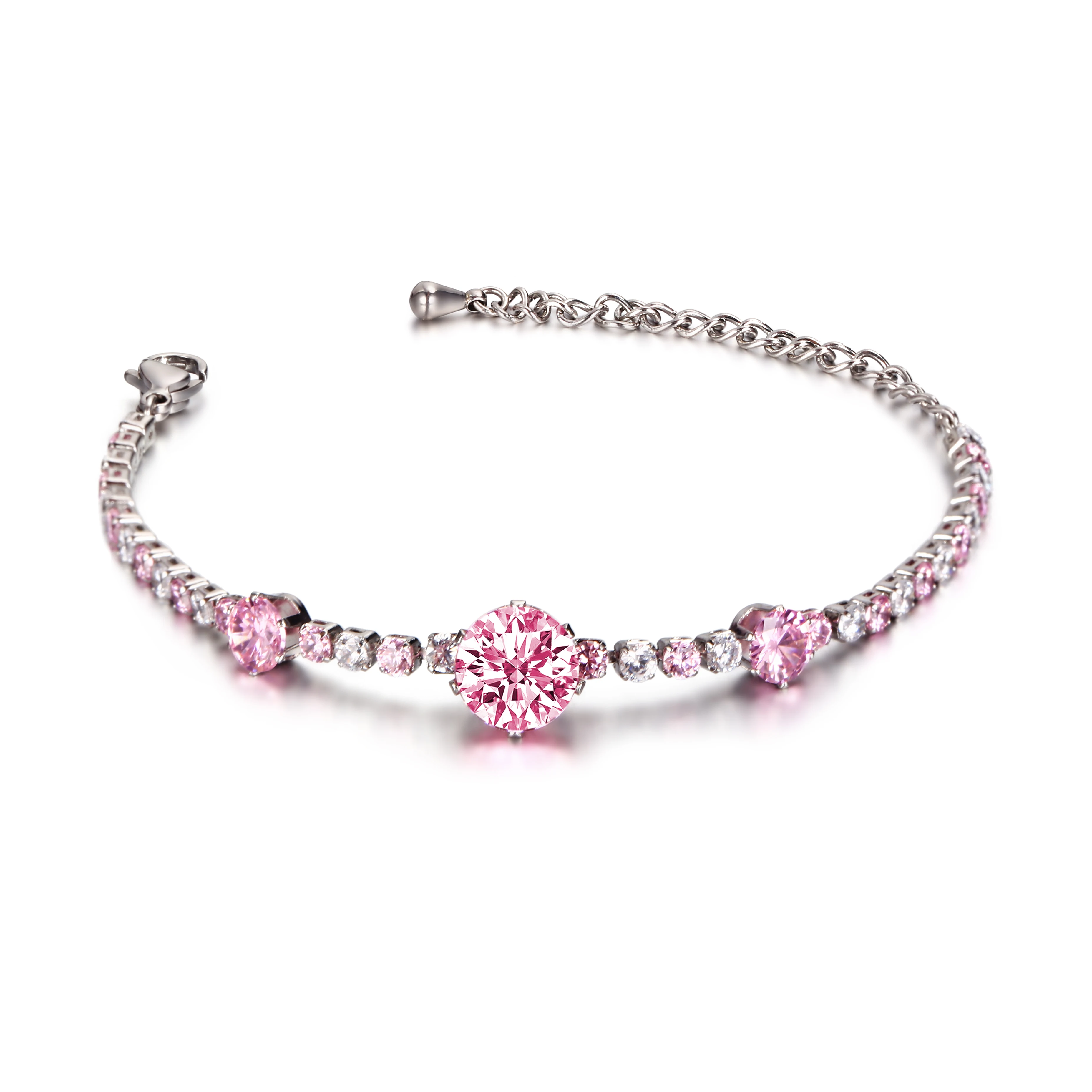 

iced out cubic zircon bracelet stainless steel steel color tennis bracelet women men diamond jewelry bracelet, Silver