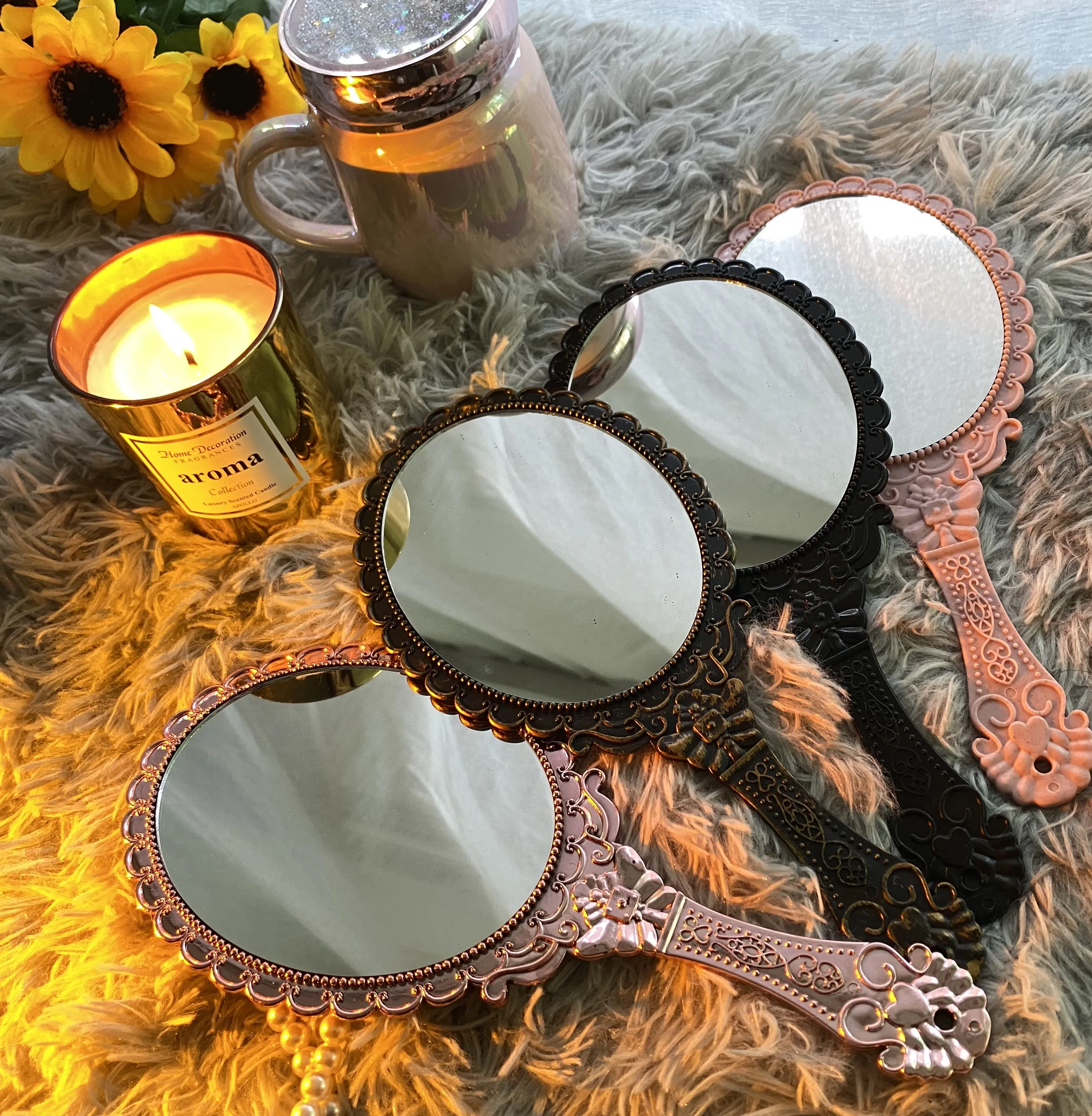 

Simple Style Vintage Salon Portable Hand Held Mirror Custom Logo, Customized color