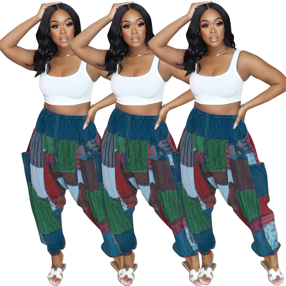 

10717-MX52 sleeveless patchwork pockets crop tops women two piece set sehe fashion