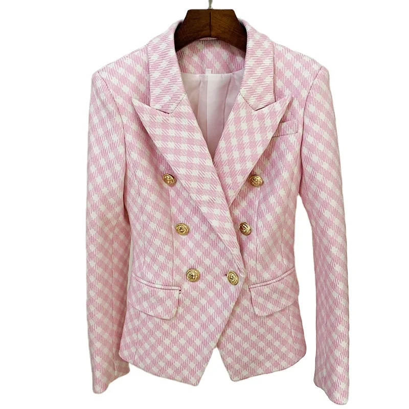 

2021 new arrivals wholesale high quality tweed fabric houndstooth jackets blazers women's jackets