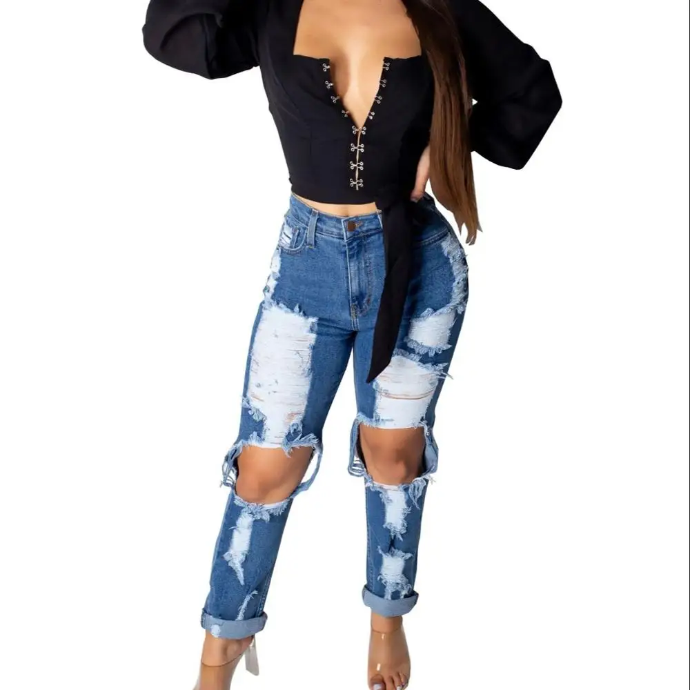 

High street style colorful fashionable ripponed flare jeans wholesale