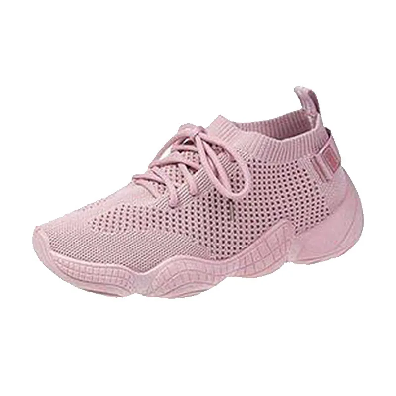 

Hot Selling Casual Women's Sneakers Plus Size Candy Color Flying Woven Thick Bottom Breathable Laces Womens Fashion Sneaker