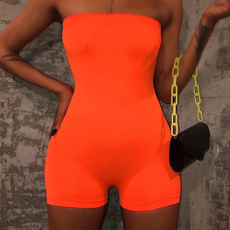 

2020 summer candy color sport clothes bodycon sexy women clothing jumpsuit shorts, Black,white,rose red,orange,fluorescent green