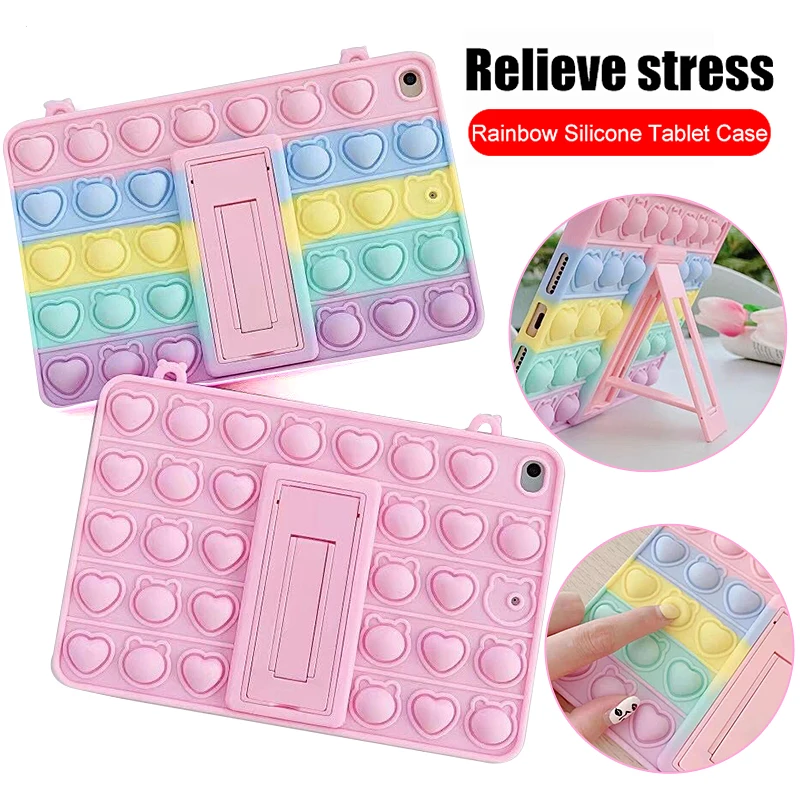 

For iPad 10.2 Air 2 New Reliver Stress Toys Push It Bubble Soft Silicone Case For iPad 2 3 4 5 6 7 8 Rainbow Color Case