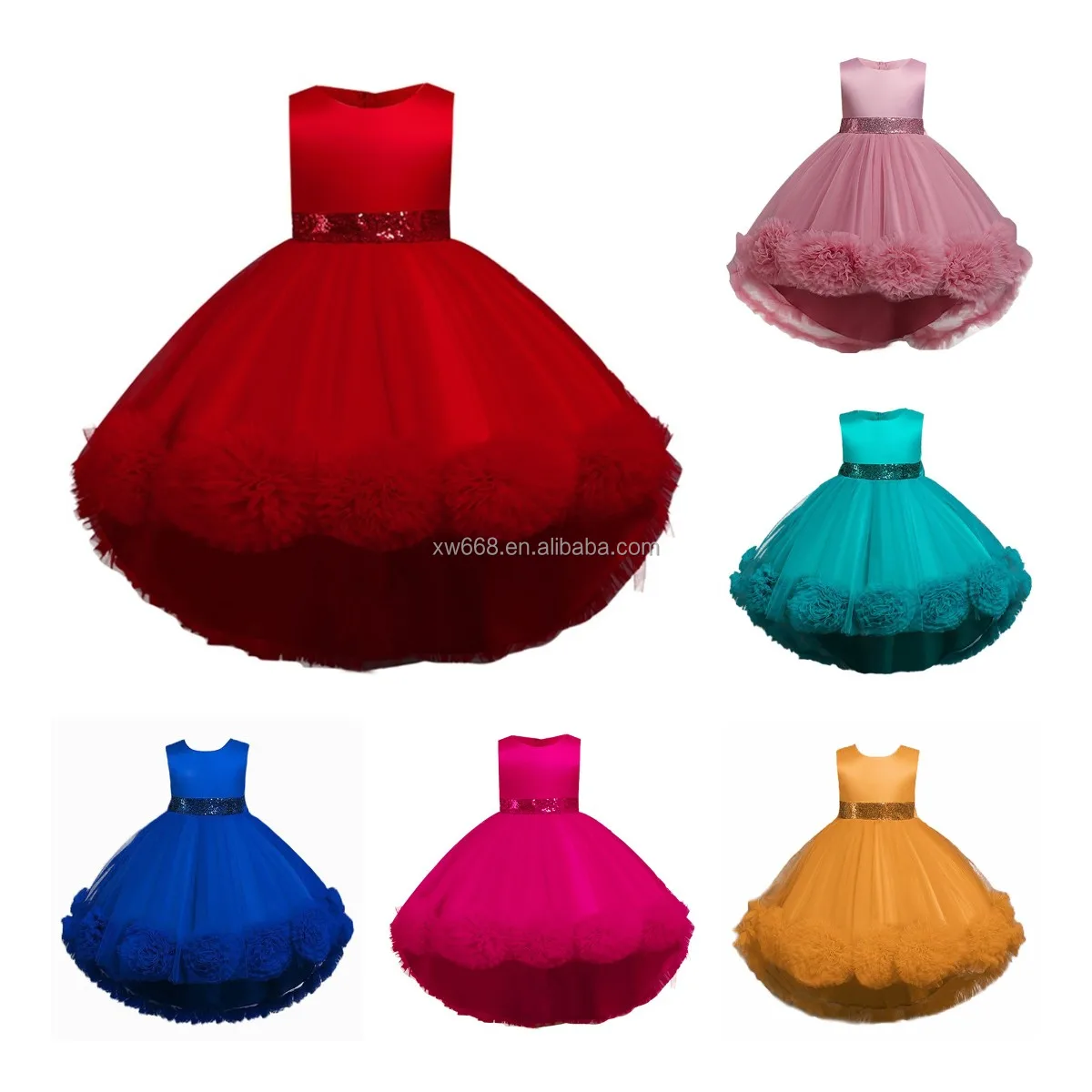 

Girls Cake Design Party Gown Kids Rainbow Princess Fancy Dress Children Baby Girl Flower Applique tutu