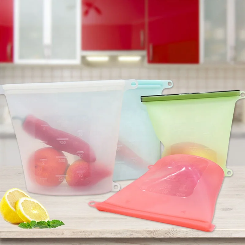 

New Design Custom Bpa Free Heat-Resistant Reusable Freezer Cooking Silicone Food Storage Bag For Kitchen, Blue, red, clear, green