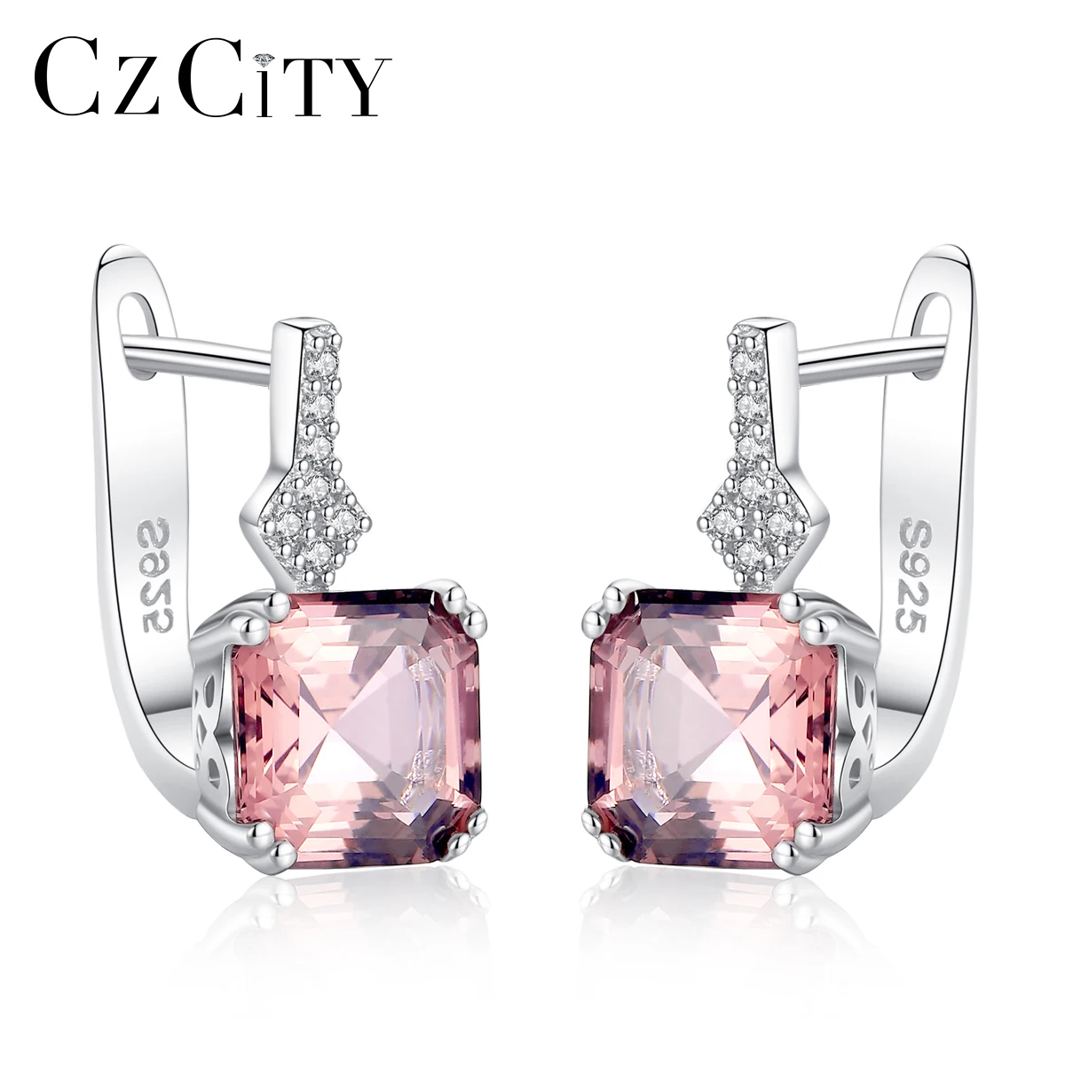 

CZCITY Women Luxury Real 925 Sterling Silver Smoke Topaz Cuff Earrings
