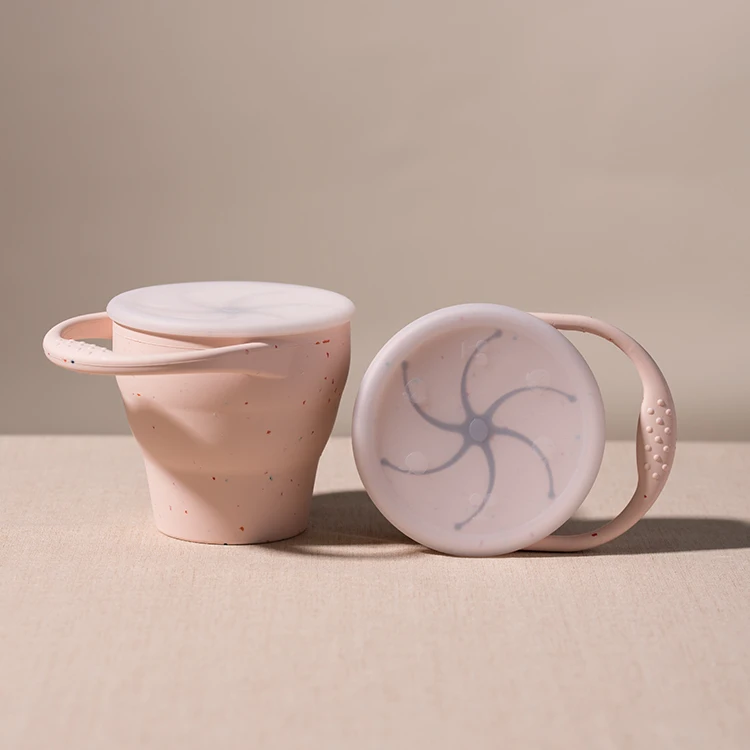 

Can be laser logo new color silicone baby snack cup foldable snack cup collapsible snack cups with cover, Optional