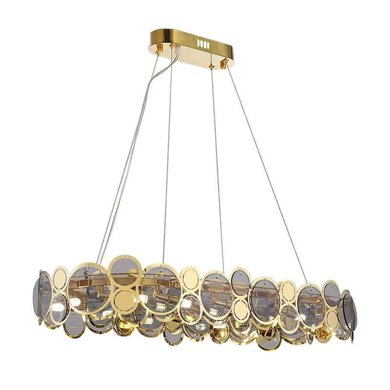 

LED Postmodern Glass Iron Gold Oval Lustre Chandelier Lighting Suspension Luminaire Lampen For Dinning Room, Gold,clear