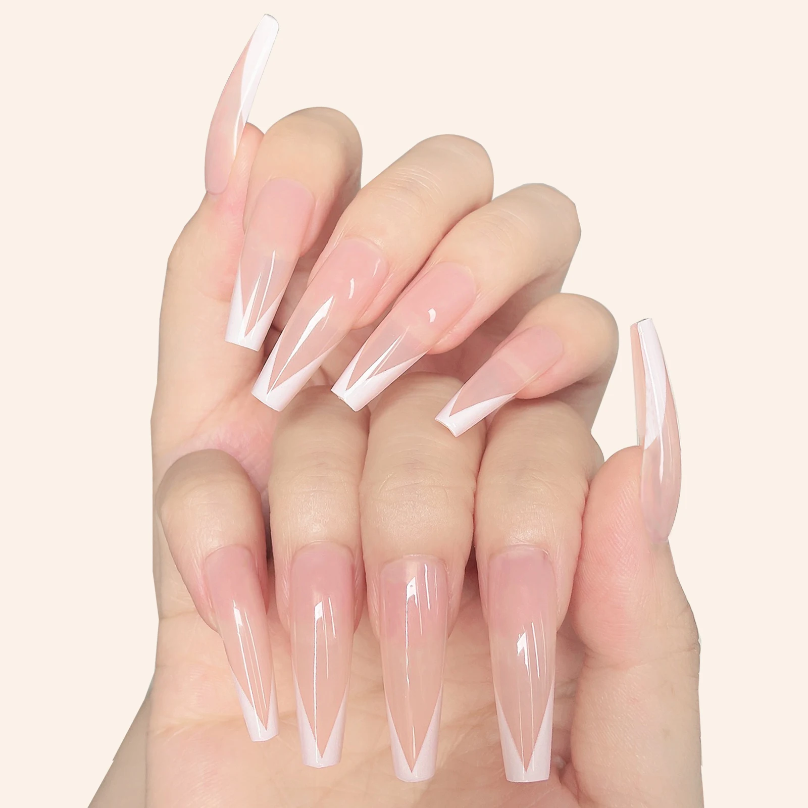 

New Minimalist Press On Nails Clear Pink Long Ballet False Nail Art Tips French Ballerina Nail Tips Wearable Patches