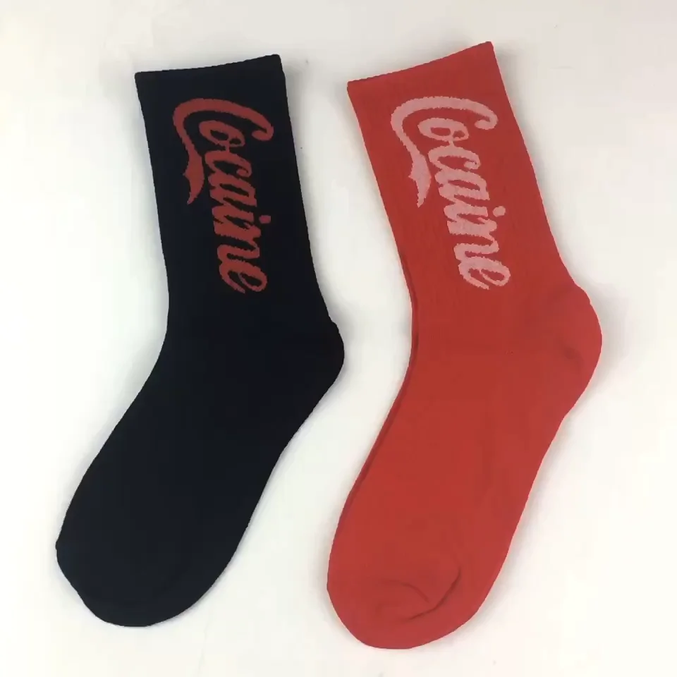 Wholesale Hot Sale Hiphop Skateboard Socks Popular Cola Fanta Drinks Pattern Cotton Fashion