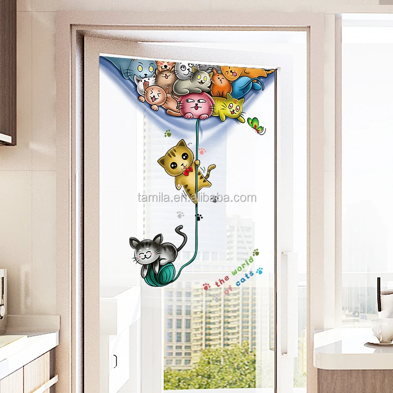1Pce Funny Cartoon Cat Door Animal Home Wall Sticker Decal for Kids Room Decor 