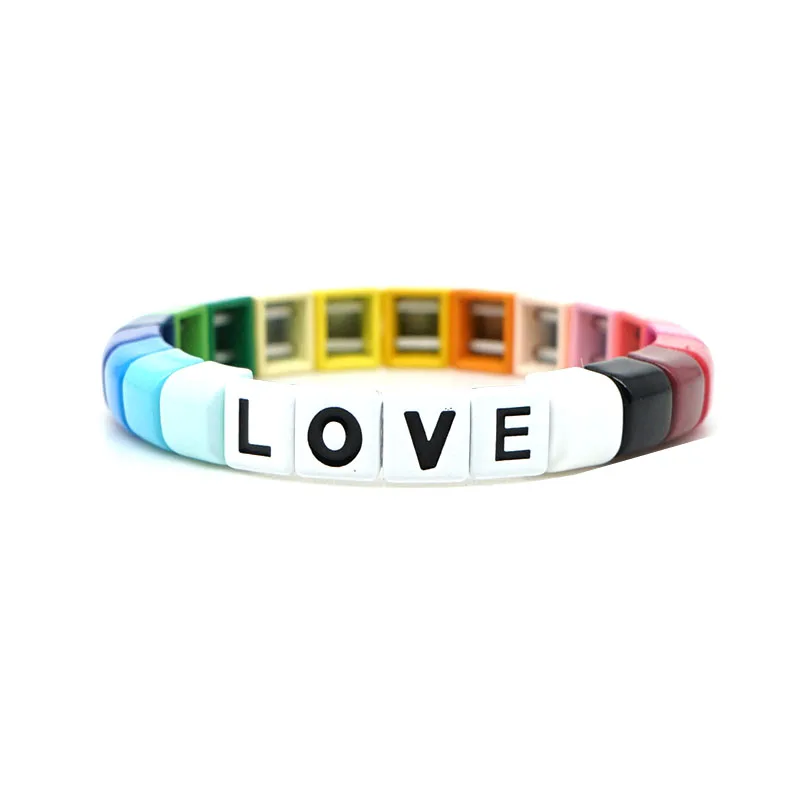 

DIY personalized initial love word enamel spacer bead bracelet, Neon colorful