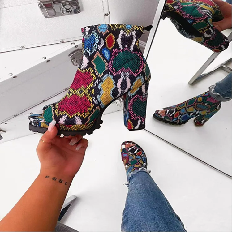 

Europe and America Girls INS Fashion Peep-Toe Shoes Fish Mouth Women High Heel Snake Boots, 5colors