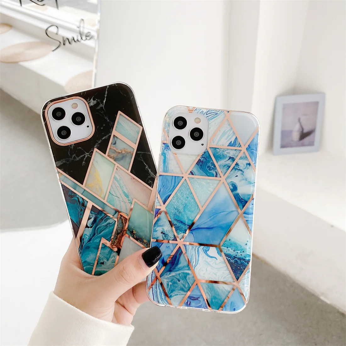 

Luxury Custom IMD Golden Plated Marble Phone Case for iPhone 13 12 11 Pro Max XS XR TPU PC Protective Cover