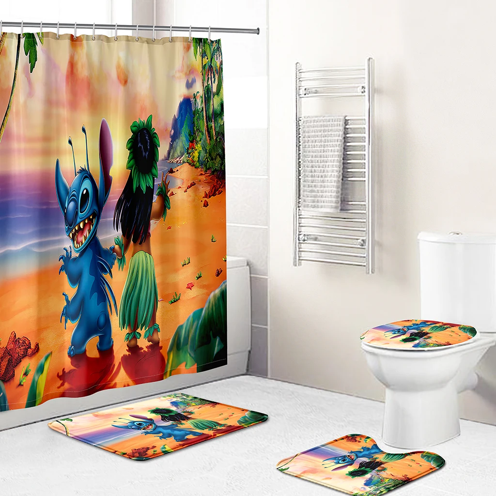 

New Waterproof Shower Curtain Cartoon Stitch Prints Eco-Friendly Bath Curtain Bathroom Screen With Hooks Cortina De Bano, Picture
