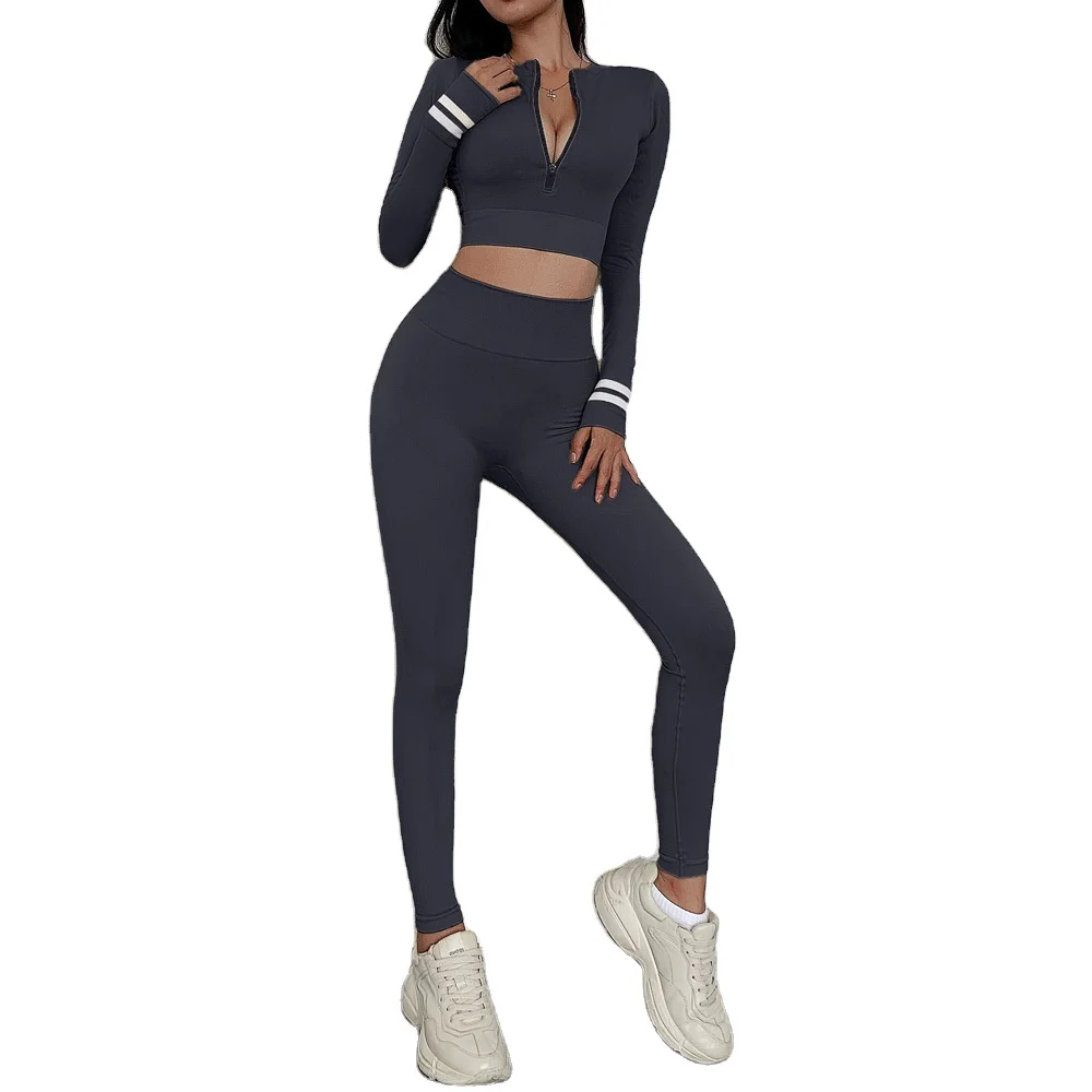 

new workout clothing long-sleeved trousers sports tight fitness high waist running breathable seamless yoga set for women, Customized colors