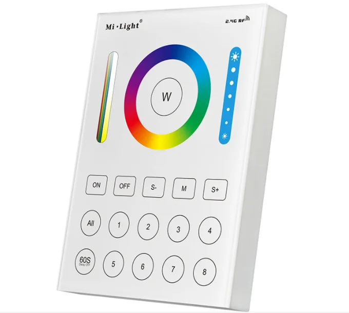 

Miboxer B8 8-Zone Smart Panel Remote 3V Use Battery for Single Color/Dual Color/RGB/RGBW/RGB+CCT RF Wireless Brightness Dimming