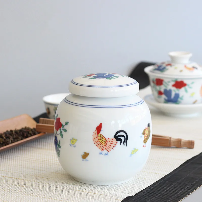 

Archaistic Rooster Caddy Ceramic Canister Sugar Bowl Coffee Jar Kitchen Sealed Storage Tank Puer Dragon Ball Black Tea Box