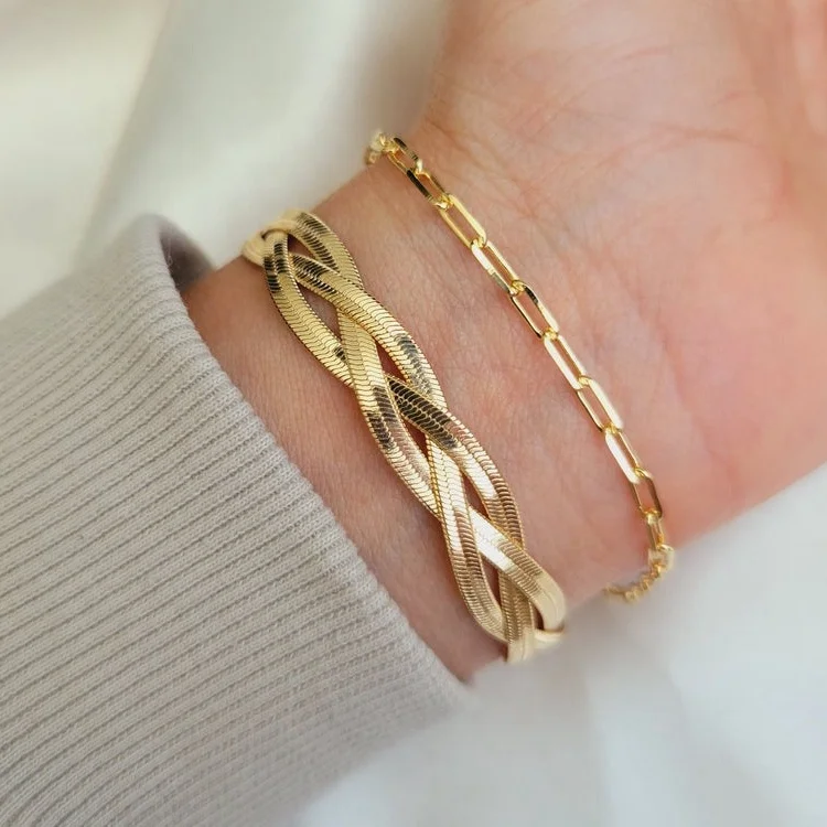 

Triple Twisted Chain Bracelet Stack Bracelet Jewelry Stainless Steel Herringbone Chain 18K Gold Snake Chain Bracelet, Gold/silver/rose gold