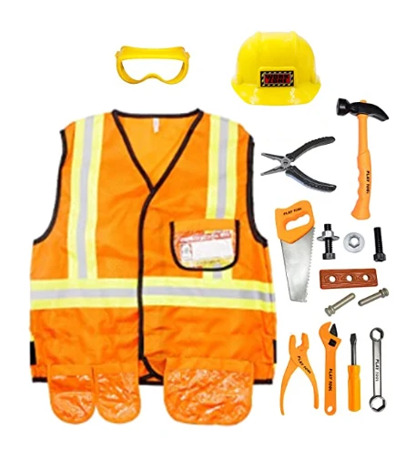 

Children uniform engineer tools toy kids other pretend play set construction worker costume for Toddler, Boys, Orange