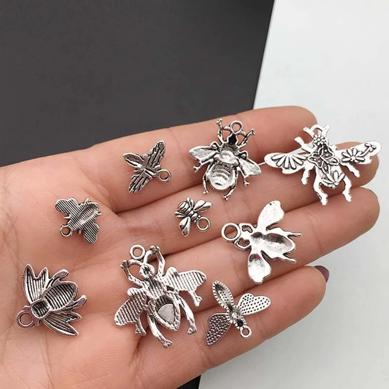 

Antique Silver Mixed Bees Shape Charms Alloy Suspension Bracelet Necklace Pendants Jewelry DIY Making Accessory, Picture