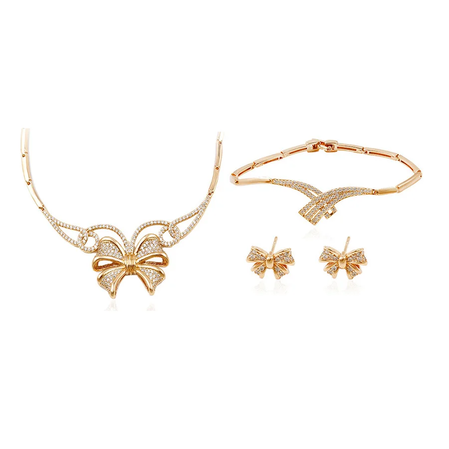

64015- Xuping Wonderful cz stone bridal artificial jewelry sets with bow-knot, White