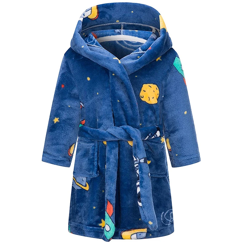 

Boys Girls Bathrobes Toddler Kids Hooded Robes Plush Soft Coral Fleece Sleepwear for Girls Boys