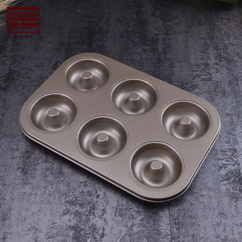 

Baking Pan Tools Mold 6-Cavity High Carbon Steel Food Grade Nonstick Coating Egg Tart Donut Cake Mould, Golden