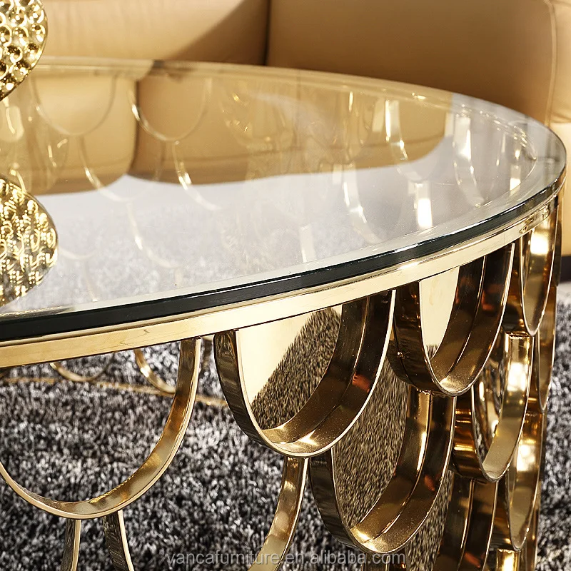 Modern Luxury Gold Metal Side Table Round Glass Top Coffee Table - Buy ...
