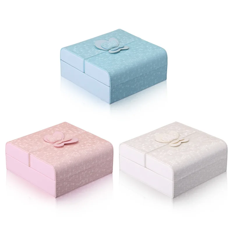 

2020 Custom Logo Travel Jewelry Box Organizer PU Leather Jewelry Packaging Box Wholesale Jewelry Necklace Ring Earring Gift Box, Pink, blue, white