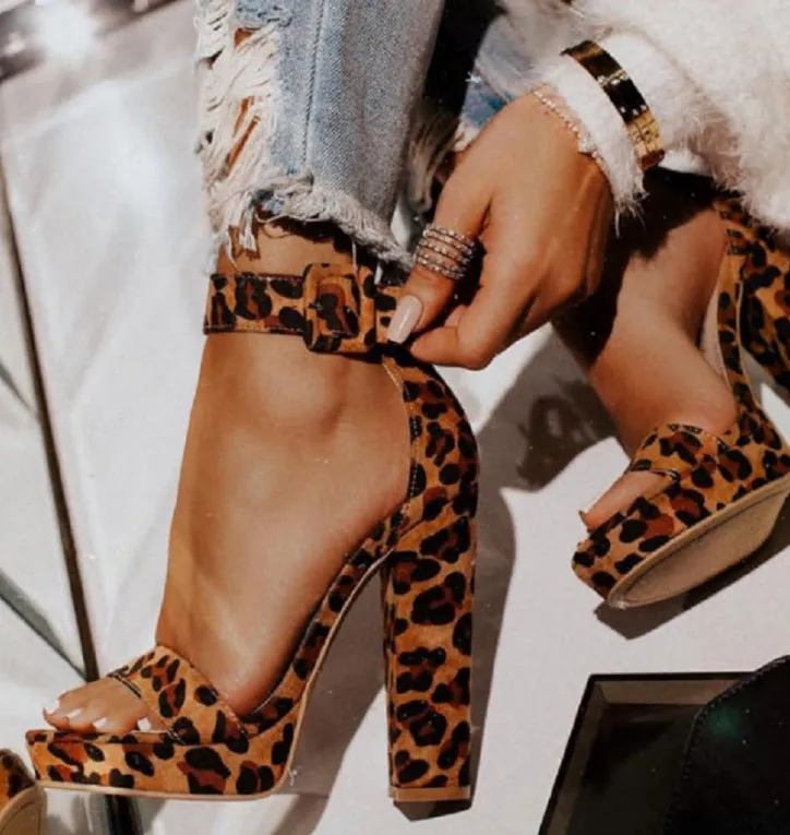 

hb2295n latest platform leopard print sandals women's 2020 chunky heels shoes sandals