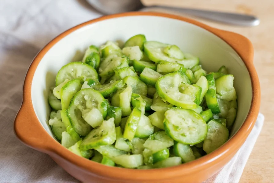 Step-by-step preparation of cucumber relish showing key stages in the cooking process