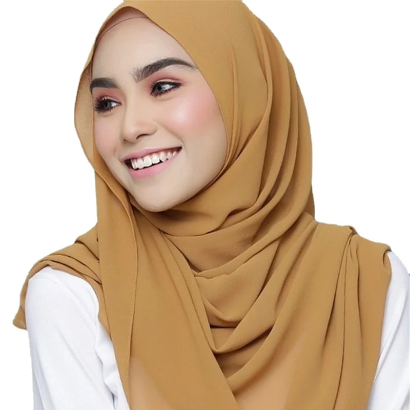 

70*170CM Chiffon Hijab Wrap Scarf Solid Color Women Muslim Double Loop Instant Turban Islamic Shawls Abaya Turkish Headscarf