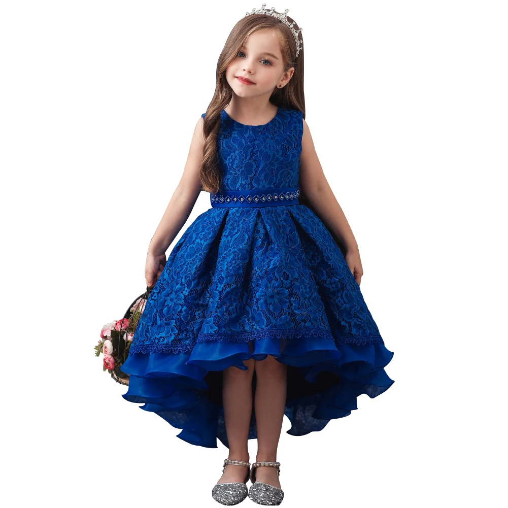 

European style long tail girl wedding dress for children lace dresses for girls of 10 year old girl red birthday party dresses