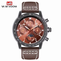 

VA VA VOOM 209 Men Fashion Casual Leather Quartz Wrist Watches Luxury Elegance Waterproof Moon Phase Men Quartz Wrist