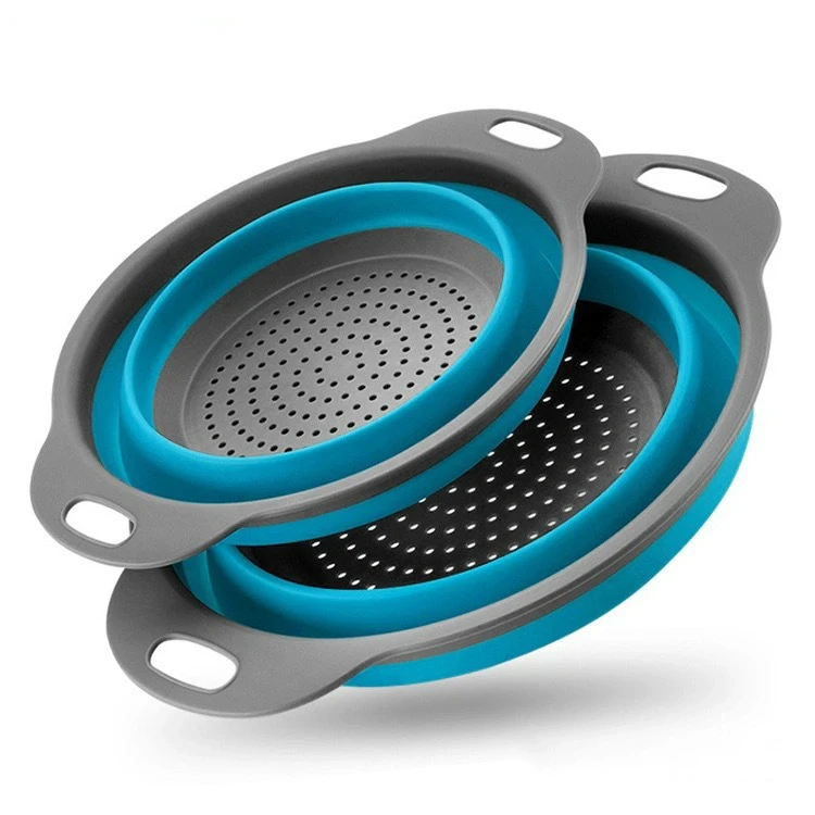 

Folding Silicone Colander Fruit Vegetable Washing Basket Strainer Collapsible Drainer With Handle, Green, red ,blue ,orange